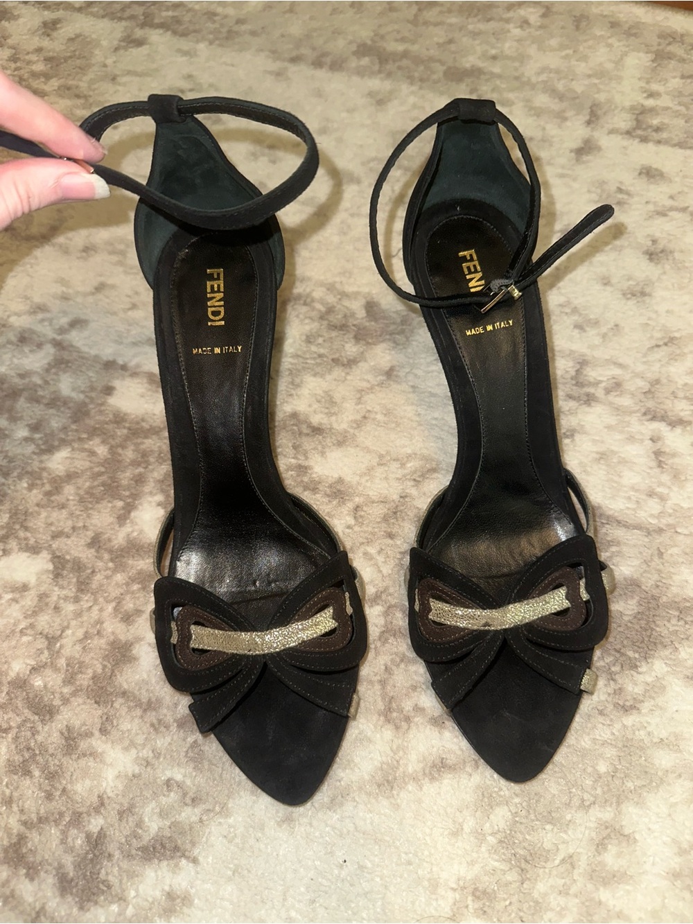 Authentic Vintage Fendi Black Suede Bow Heels – Size EU 41